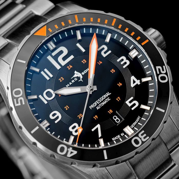 Marc & Sons Sport Professional Automatic Diver Men's Watch 42.5mm Black/Orange Bezel/Black Dial